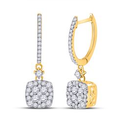 Womens Round Diamond Square Dangle Earrings 1 Cttw 14kt Yellow Gold - REF-71K9Y