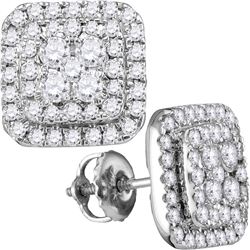 Womens Round Diamond Square Cluster Earrings 1 Cttw 14kt White Gold - REF-65X5A