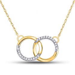 Womens Round Diamond Interlocking Double Circle Pendant Necklace 1/10 Cttw 10kt Yellow Gold - REF-15