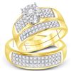Image 1 : His Hers Round Diamond Halo Matching Wedding Set 7/8 Cttw 14kt Yellow Gold - REF-85A5M