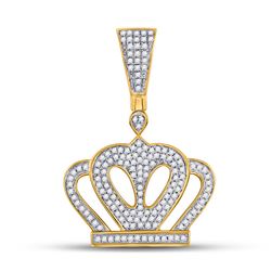 Mens Round Diamond Emperor Crown Charm Pendant 1/2 Cttw 10kt Yellow Gold - REF-27M9H