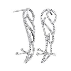 Womens Round Diamond Angel Wing Climber Earrings 1/3 Cttw 10kt White Gold - REF-27A9M