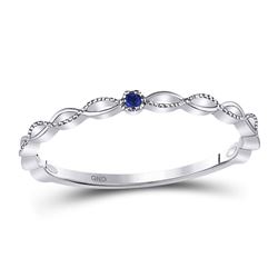Womens Round Blue Sapphire Milgrain Stackable Band Ring .01 Cttw 10kt White Gold - REF-7W5K