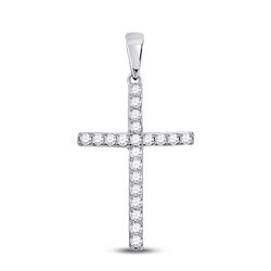 Womens Round Diamond Cross Pendant 1/4 Cttw 10kt White Gold - REF-14Y9N