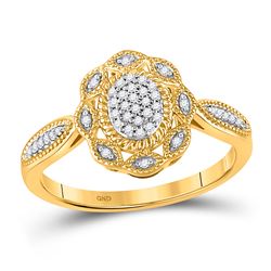 Womens Round Diamond Oval Cluster Ring 1/8 Cttw 10kt Yellow Gold - REF-15W9K