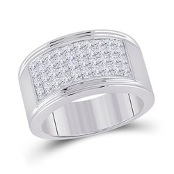 Mens Princess Diamond Band Ring 3 Cttw 14kt White Gold - REF-236A9M