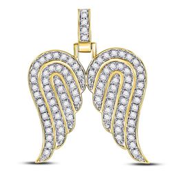 Mens Round Diamond Angel Wing Charm Pendant 1/2 Cttw 10kt Yellow Gold - REF-30F5W