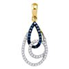 Image 1 : Womens Round Blue Color Enhanced Diamond Teardrop Pendant 1/3 Cttw 10kt Yellow Gold - REF-14R9X