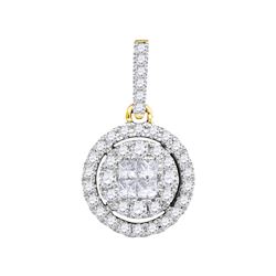 Womens Princess Round Diamond Framed Cluster Pendant 1/2 Cttw 14kt Yellow Gold - REF-38M9H