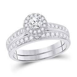 Round Diamond Bridal Wedding Ring Band Set 1 Cttw 14kt White Gold - REF-104F9W