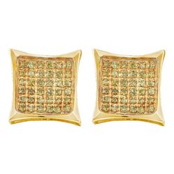 Mens Round Yellow Color Enhanced Diamond Cluster Earrings 1/6 Cttw 10kt Yellow Gold - REF-9N9F