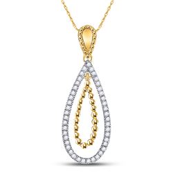 Womens Round Diamond Beaded Dangle Teardrop Pendant 1/10 Cttw 10kt Yellow Gold - REF-10N5F