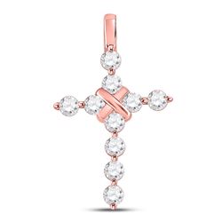 Womens Round Diamond Bound Cross Pendant 1 Cttw 14kt Rose Gold - REF-76N5F