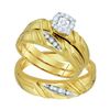 Image 1 : Round Diamond Matching Mens Womens Halo Trio Wedding Bridal Ring Set 1/6 Cttw 10k Yellow Gold - REF-