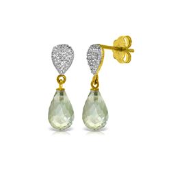 Genuine 4.53 ctw Green Amethyst & Diamond Earrings 14KT Yellow Gold - REF-25T6A