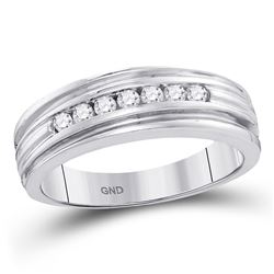 Mens Round Diamond Ridged Edges Wedding Anniversary Band Ring 1/4 Cttw 10kt White Gold - REF-32K9Y