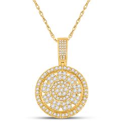 Mens Round Diamond Circle Charm Pendant 2-1/4 Cttw 14kt Yellow Gold - REF-148W9K