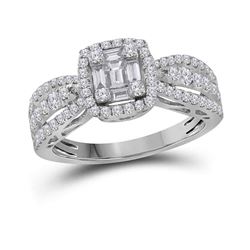 Baguette Diamond Cluster Bridal Wedding Engagement Ring 3/4 Cttw 18kt White Gold - REF-128H9R