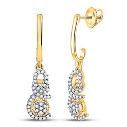 Womens Round Diamond Dangle Earrings 1/5 Cttw 10kt Yellow Gold - REF-15W9K