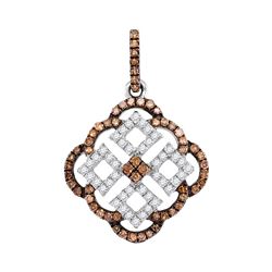 Womens Round Brown Diamond Square Pendant 1/2 Cttw 10kt White Gold - REF-20F5W