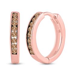 Womens Round Brown Diamond Hoop Earrings 1/4 Cttw 14kt Rose Gold - REF-16X9A