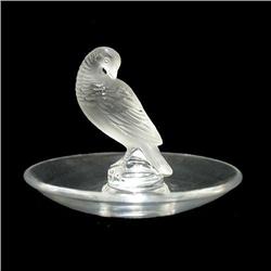 Lalique ring holder with frosted bird; engra