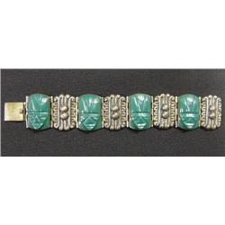 Mexican sterling silver and green onyx brace