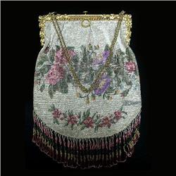 C. 1910 metal beaded purse; mulicolor floral