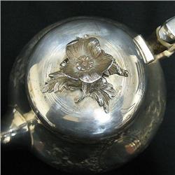 English silver teapot; flower and foliate fi