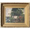 Image 1 : American School oil on canvas cows in creek 