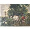 Image 2 : American School oil on canvas cows in creek 