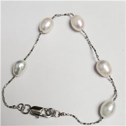SILVER FRESH WATER PEARL 7.5"  BRACELET