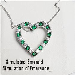 SILVER SIMULATION EMERALD 18"  NECKLACE