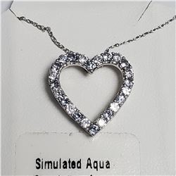 SILVER SIMULATION AQUAMARINE 18"  NECKLACE