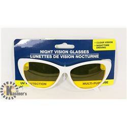WHITE FRAMED NIGHT VISION GLASSES W/UV PROTECTION