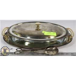ART DECO STYLE OVAL SILVER SERVICE WITH GLASS