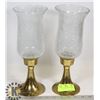 Image 1 : BRAS & GLASS HURRICANE LAMPS- SET OF 2