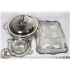 Image 1 : SILVER PLATE CHAFING DISHES WITH GLASS INSERTS-