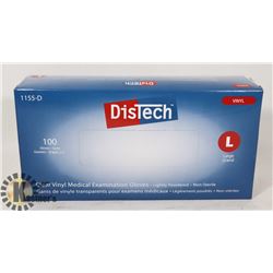 BOX OF 100 NEW  SZ L DISTECH VINYL MEDICAL EXAM