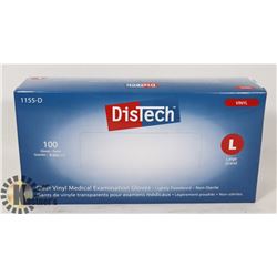 BOX OF 100 NEW  SZ L DISTECH VINYL MEDICAL EXAM