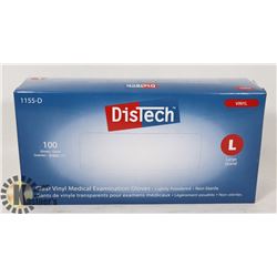 BOX OF 100 NEW  SZ L DISTECH VINYL MEDICAL EXAM