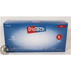 BOX OF 100 NEW  SZ L DISTECH VINYL MEDICAL EXAM