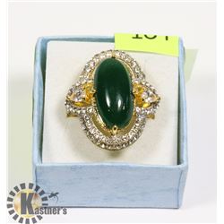 GOLD TONE, CZAND LAB CREATED OVAL JADE FANCY HALO