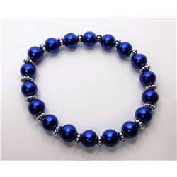 9)  SILVER TONE AND BLUE METALLIC PEARL