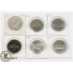 LOT OF 6 CANADIAN $1 COINS - 1970 - 1981