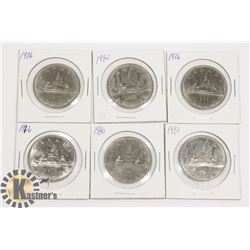 LOT OF 6 CANADIAN $1 COINS - 1976 - 1981