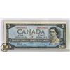 Image 1 : 1954 CANADIAN $5 BILL SERIAL KS685697 B/R