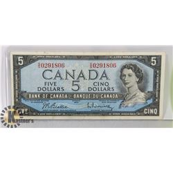 1954 CANADIAN $5 BILL SERIAL SS0291806 B/R