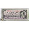 Image 1 : 1954 CANADIAN $10 BILL SERIAL GV8859492 B/R