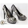 BLACK & GREY SNAKESKIN STILETTOS, SIZE - 7.5